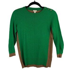 EUC J.Crew Womens XS Sweater Green & Brown Colorblock Elbow Patches Button Shoul